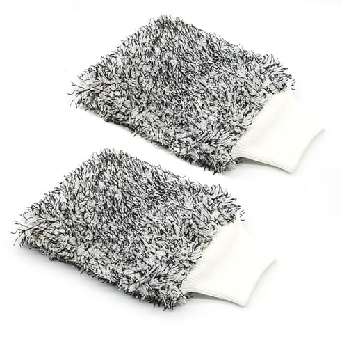 KLOPINXINGH 2 Pcs Microfiber Car Wash Mitt Cleaning Gloves Soft Absorbent and Scratch Free Cleaning Gloves Professional Scratch Free Polishing Cleaning Mitts for Auto Motorcycle (Black)