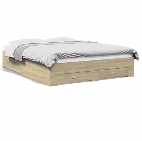 LAPOOH Bettgestell mit Schubladen Sonoma-Eiche 150x200cm Holzwerkstoff, Bett, Bettgestell, Jugendbett, Schlafzimmer Bett, Bed Frame -3280379