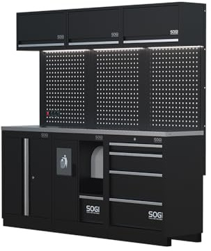 Sogi ARR-OFF-2040 Arredamento modulare in lamiera per officina e garage - piano in acciaio inox - 2040x466x2000 mm