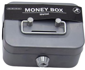 Geldkassette Abschließbar, Sicherheitsbox Safe, Geldkassette treso, Geldkassette Spardose mit schlitze, Metall Sicherheitsbox, Trinkgeldkasse, Kasse mit 2 Schlüsseln für Kinder und Erwachsene, Grau