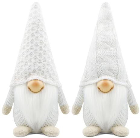 Gehydy Weihnachtswichtel Figuren 2er Set Weihnachtsdeko Wichtel Weihnachten Deko Wichtel Zubehör Dekoration Christmas für Home - weiß