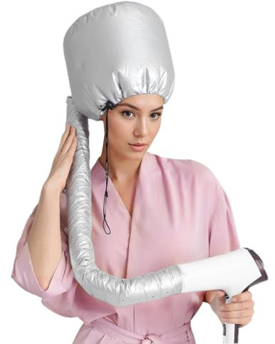 Bonnet Hood Hair Dryer, Adjustable Helmet Hair Steamer Heated Cap Hair Care Treatment Soft Enhanced for Quick Dry, Stretchable and Extended Hose Length for Curling Deep Condition (Silver)