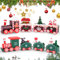 WuGU Mini Tren Navidad de Madera, 2 piezas Trenes de Navidad, Tren Navideño de Madera con 4 Vagónes Variados,Tren de Navidad para Decoracion Mesa Navidad, Regalo Navideño