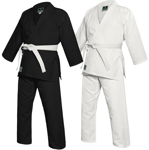 Agile Dragon Karate Uniform for Kids & Adults Lightweight Student Karate Gi Martial Arts Uniform black with Belt, Black, 3
