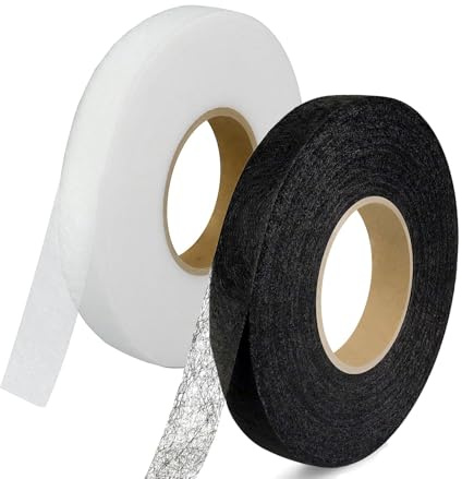 Bicoozz 100 Meter Saumband zum Aufbügeln Weiß/Weiss+Schwarz 50 m/roll Bügelband 15 mm Breit Bügelsaumband Selbstklebende Nahtband zum Reparieren Stoff, Gardinen,Hosen, Kleidung Iron on (100 M-1.5 cm)