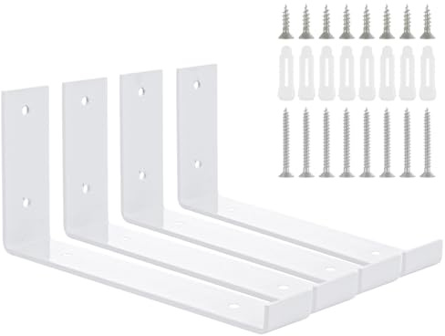 YAYODS 4Pcs Heavy Duty Shelf Brackets, Scaffold Board Shelf Metal Brackets Wall Mounted Rustic Floating Shelve Bracket(225mm White)