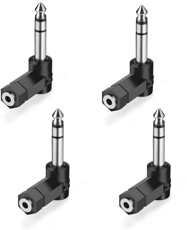 VIEVRE 4 Stück Adapter Klinke 6.35 auf 3.5, 90-Grad-Winkeldesign, Super Klangqualität, Universelle Kompatibilität für Kopfhörer, Gitarre, Lautsprecher, MP3-Player uvm.