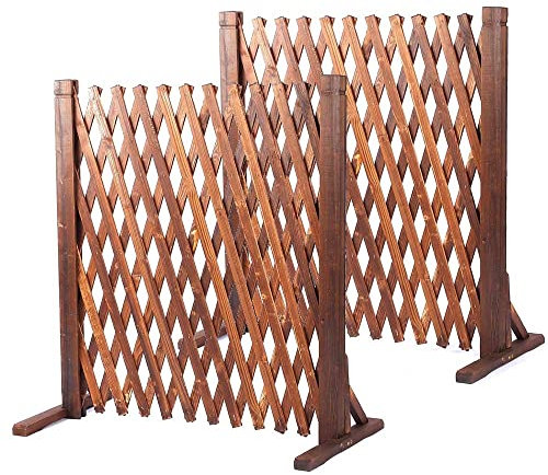 Holzgitter-Zaun-Set, 2 Stück, einziehbare Holzschutzleiste für Pflanzen, Klettern, dekorativer Pflanzenschutz und Tor für Zuhause, Hof, Privatsphäre