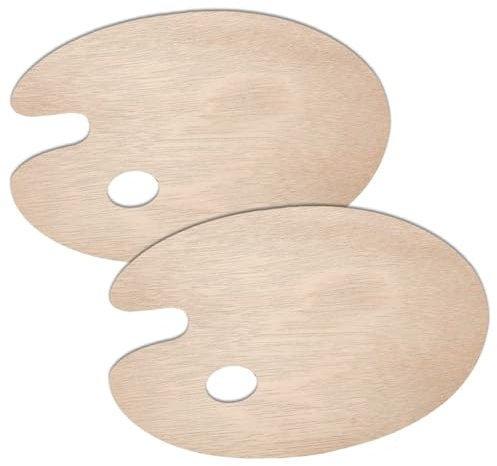 JIADEXIN 2 Stück Holz Malpalette - Ovale Palette Mischpalett Griffloch Malen Palette Universalpalette für Aquarell Acrylmalerei Ölfarben