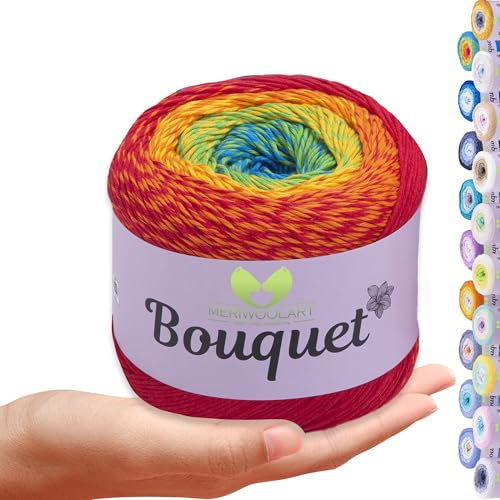 MeriWoolArt Bouquet Baumwollgarn – 100% Baumwolle garn – Häkelgarn & Strickgarn mehrfarbig – 250g, 500m – Ideal für Tücher, Babydecken, Amigurumi, Sommerkleidung & Wohnaccessoires 725