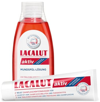 LACALUT AKTIV ZAHNCREME + LACALUT aktiv Mundspül-Lösung 300ml – Schützt das Zahnfleisch, erfrischt den Atem