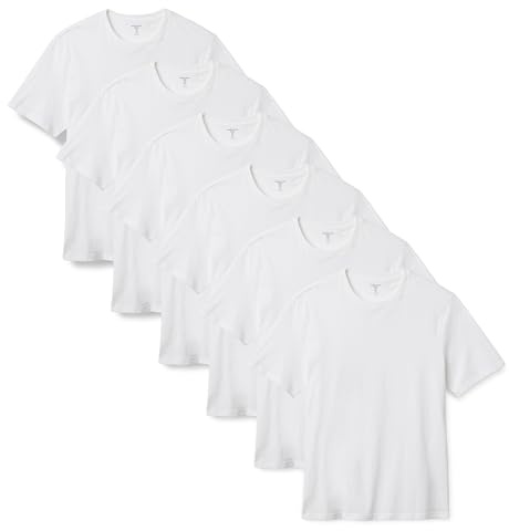 Amazon Essentials Uomo Maglietta Girocollo a Maniche Corte Vestibilità Regolare, Pacco da 6, Bianco, L