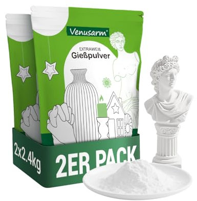 Venusarm Gießpulver 4,8kg, Gießpulver Weiß wie Neuschnee, Gips zum Gießen wie Spiegel Glatter, Beruhigende Härte Gießmasse für Detailgetreue Reliefs Gipsformen Kunst- und Bastelprojekte