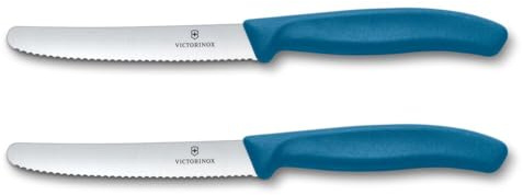 Victorinox Swiss Classic set 2 coltelli da tavola seghettati, coltelli da pane, 11 cm, acciaio inox, lavabile in lavastoviglie, Swiss Made, Blu