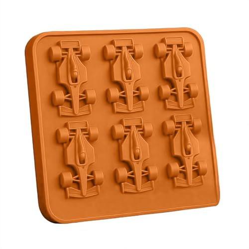 F 1 Eisform, Formel-Rennwagen-Eisform, Silikon-Rennwagen-Gelee-Formen, 6 Mulden, 3D-Rennwagen-Form-Themen-Becher-Eiswürfelform und DIY-Backwerkzeug, langsam schmelzend, kein Kunststoff, einfaches