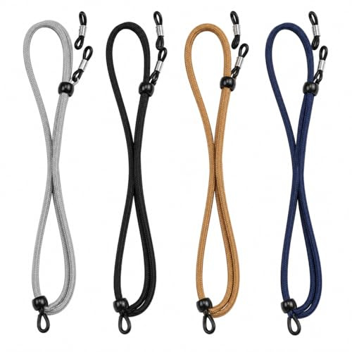 4PCS Glasses Strap, Adjustable Spectacles Cord and Sunglasses Strap, Leather-Style Eyewear Retainer with Anti-Slip Ends for Reading Glasses, Prescription Glasses and Outdoor Use