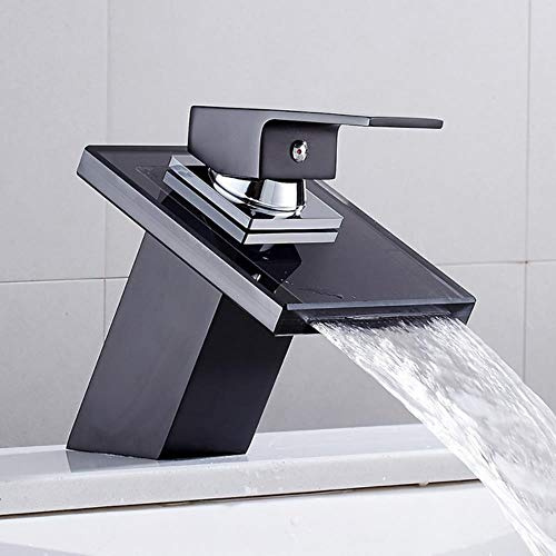 Wasserfall Bad Wasserhahn - Stilvolle Messing Mischbatterie mit Glaswaschbecken, Aufsatzinstallation, Flexible 1-2 Größe, modernes Einbauwaschbecken-Design, ideal für Wohnkultur