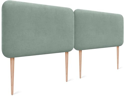 DHOME Gepolstertes Glattes Abgerundetes Kopfteil aus Aqualine-Stoff mit Beinen für Wand Akustik-Kopfteile Schalldämmend Kopfende Bett Schlafzimmer (Wassergrün, 160cm Dual)