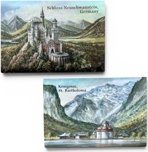 2X Kühlschrank XL Magnete - Schloss Neuschwanstein & Königssee - je 8 x 5,5cm - Kühlschrankmagnet Souvenir Germany Bayern St. Bartholomä Souvenirs Magnet Kühlschrankmagnete Fotomagnet Valdeig P