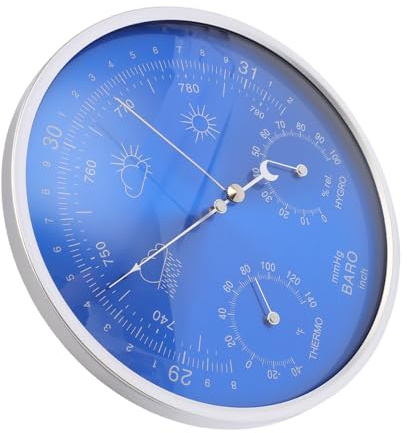 Garosa Thermometer Barometer Hygrometer 3 in 1 Indoor Outdoor Weather Station with 7.09in Large Blue Dial for Home Office Garden Decor