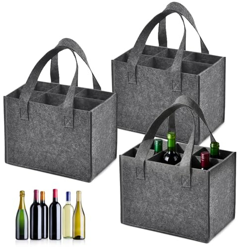 QYRDBGY 3 Stück Flaschenträger, 6 Flaschen Stabil Männerhandtasche Flaschentasche Filz Getränketasche für Weinflaschen Bierflaschen Getränkeflaschen Wasserflaschen