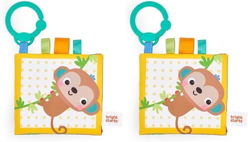 Bright Starts Safari Buddies Libro de Tela Suave, Páginas de Felpa Crujiente con un León, un Mono, un Elefante y Más, Primer Libros Blandos para Bebé, Unisex, Desde el Nacimiento (Paquete de 2)