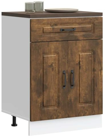 SKTQYQO Mobile Base da Cucina Kalmar in Rovere Fumo Legno Multistrato con Ante e Cassetto, Ampio Spazio di Archiviazione per Pentole e Elettrodomestici, Struttura Stabile Truciolato