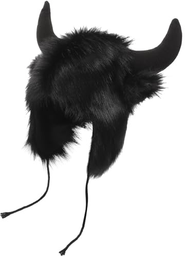 CIYODO Plüschige Damen Hornmütze mit Ohrenschutz Warme Cosplay Tiermütze in Einheitsgröße Party und Halloween Kostüm Hut für Erwachsene