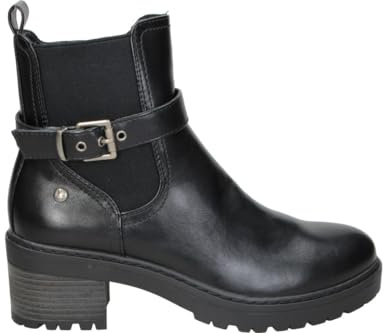 Skydiva Botines de Tacón Sleek para Mujer – Botín Casual Negro con Detalle de Hebilla – Botines con Cremallera Lateral – Tacón Medio y Cómodo – con Plataforma – 36 EU
