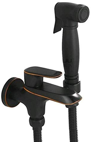HLTYGWX Spruzzatore per Bidet Portatile per WC con Acqua Fredda, Set di Pannolini in Tessuto Nero per Bagno, Kit per Montaggio a Parete con Tubo Flessibile per Doccia per l'igiene Personale, Testa