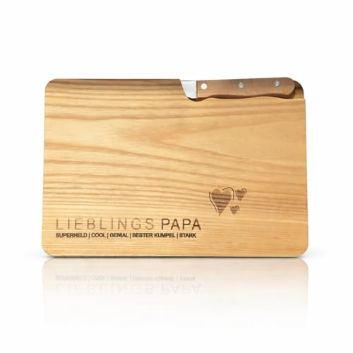 Geschenk für Papa | Schneidebrett Holz mit Messer Lieblings Papa-Esche 27x18x1,5cm | Frühstücksbrettchen Holz personalisiert | Geburtstagsgeschenk für Papa | Holzbrett Küche | Vatertagsgeschenk