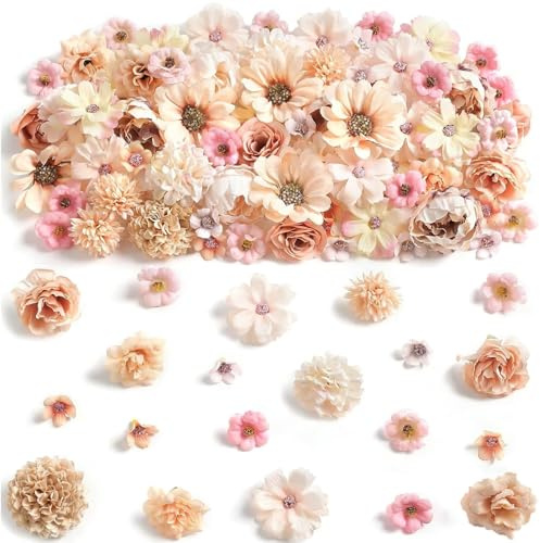 HSYTEK 50 Stück Kunstblumen zum Basteln, Künstliche Blumen mit 16 Stile, Fake Blumen Deko, Champagner Kunstblume, Mini Seidenblumen für DIY Basteln Scrapbooking Hochzeit Party Home Handwerk