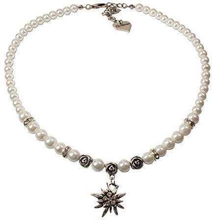 Alpenflüstern Perlen-Trachtenkette Fiona mit Strass-Edelweiß klein - Damen-Trachtenschmuck Dirndlkette Creme-weiß DHK122