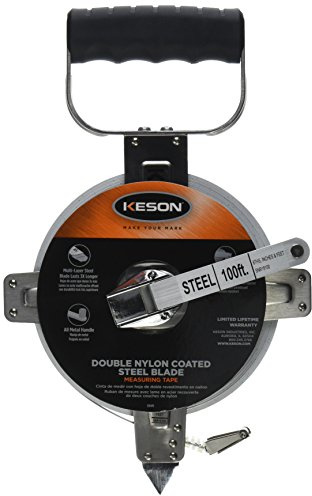 Keson SNR18100 Nylon-Reinforced Steel Blade Tape Measure, Stainless Steel Housing with Hook End (Graduations: ft., in., 1/8), 100-Foot