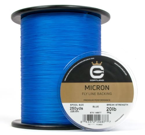 CORTLAND Micron Fliegenschnur-Rückseite für Süß- und Salzwasser, langlebig, eng, rund, glatt, reibungsarme Oberfläche, dehnbar, praktisch verhedderungsfrei, Blau, 9 kg / 220 m