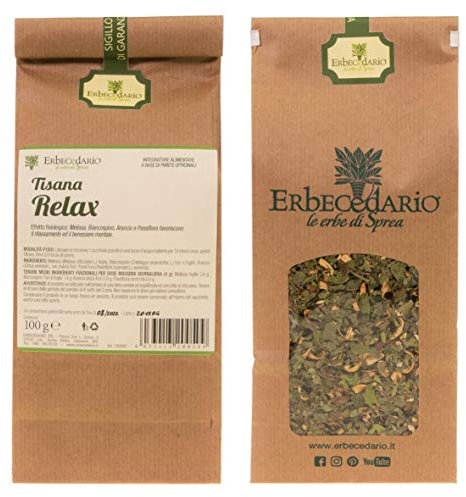 Tisana Relax Rilassante Erbecedario, per Agitazione, Stress, Nervosismo, Favorisce Rilassamento E Sonno, 1 Sacchetto 100g