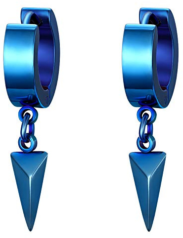 Flongo Damen Ohrringe Herren Ohrstecker Creolen, Edelstahl Ohrkette Stecker Gold Schwarz Blau Silber Anhänger Hängende Dreieck Triangel Tropfen Ohrringe Männer Frauen