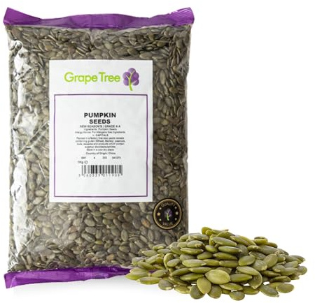Grape Tree Pumpkin Seeds (1kg). Premium Quality Natural Seeds Ready To Eat. Whole Vegan Snacks. High In Protein And Fibre. Nutrient-Rich Seeds Perfect For Healthy Recipes, Snacks & Baking.