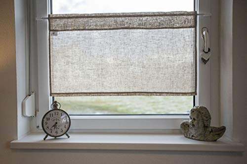 beties Leinen Scheibengardine ca. 45x85 cm Bistrogardine 100% Leinen im Landhausstil mit Tunnelzug Landhaus Kurzgardine Küche Vorhang (leinen)