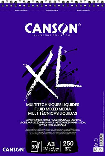 CANSON XL® Fluid Mixed Media, Block für flüssige Mischtechniken, DIN A3, 30 Blatt, 250 g/m²