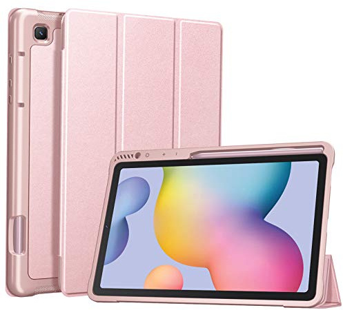 Fintie Funda TPU para Samsung Galaxy Tab S6 Lite (2024/2022/2020) de 10.4 | [Soporte Integrado para S Pen] Carcasa SlimShell Trasera de TPU Suave con Auto-Reposo/Activación, Oro Rosa