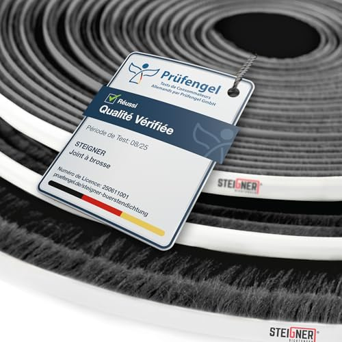 STEIGNER Bürstendichtung selbstklebend Schwarz 19 mm x 10 m - Robuste Türbürstendichtung für Garagentore, Außentüren, Rolltore - Zugluftstopper, Insektenschutz, Windschutz