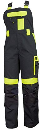Urgent URG-Y Latzhose Herren reflektierend Arbeitshose Schutz für Maler Stuckateur Monteur Gärtner Mechaniker Cargohose große Taschen leichte Hose Damen Schutzkleidung; schwarz mit gelb; (48)
