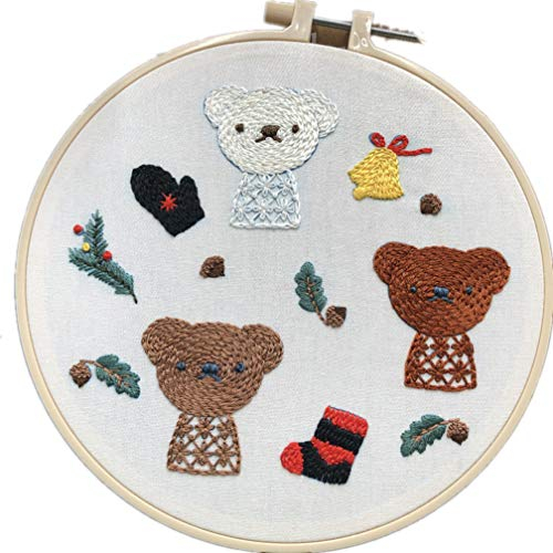 Abillyn Stickerei-Starter-Set, Weihnachtsbär, geprägt mit gedrucktem Muster, Kreuzstich Sticksets (Bär)