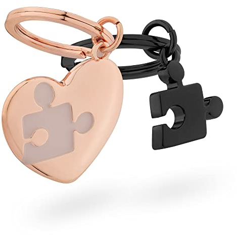 Navaris Schlüsselanhänger Liebespuzzle - Anhänger mit hochwertiger Zinklegierung - Keychain für Schlüsselbund Handtasche - roségold anthrazit