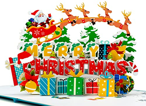 CUTPOPUP Santa Claus - Biglietto di auguri di Natale con Babbo Natale, con renna 3D, in scatola regalo, albero di Natale, regalo per Natale, buon anno nuovo, biglietto di auguri di Natale IT