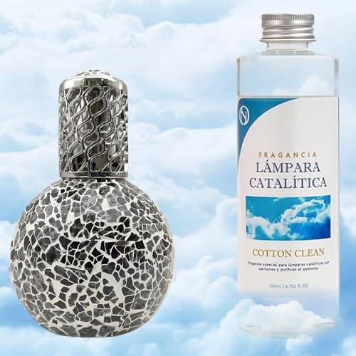 Pack Ahorro Lámpara Catalítica Mosaico Negro + Fragancia Aroma Cotton Clean 200ml. Elimina malos olores e impurezas, perfuma y limpia.