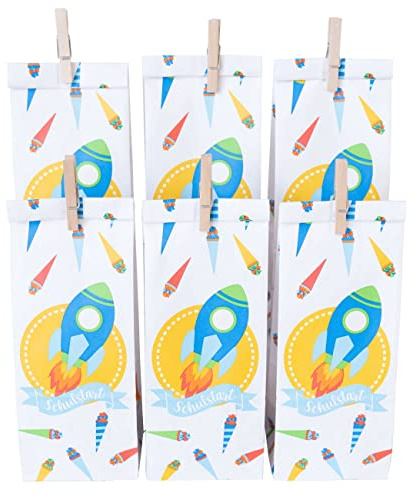 Papierdrachen 24 bedruckte Geschenktüten zur Einschulung - Weiß - Mitgebsel zum Befüllen und Verschenken für Schulkinder - Dankeschön an deine Gäste oder als Aufmerksamkeit für Grundschüler