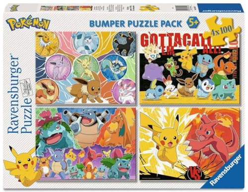 Ravensburger barnpussel 05651 - Pokémon kompisar 4x 100-bitars pussel i en låda, för pusselvänner och Pokémon-fans från 5 år och uppåt