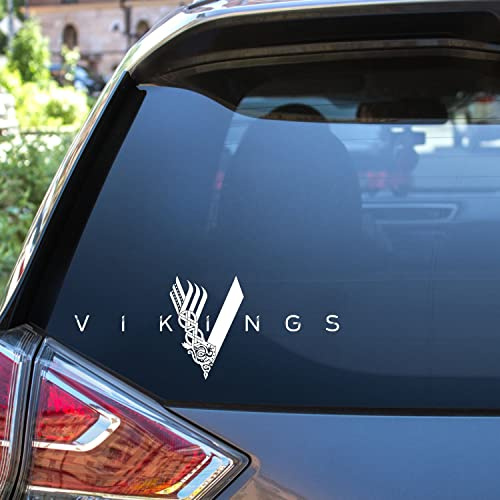 Wikinger Aufkleber Vikings Sticker Autoaufkleber VIKINGS mit Wikinger-Axt Design - Weiße Folie für Auto Heckscheibe, Fenster, LKW Stoßstange für Kühlschrank (10x25cm, 2 Stücke)